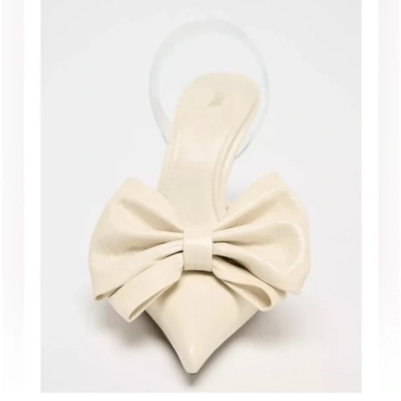 NWT Zara Woman Cream White Slingback Bow Heels Shoes Size 6,5 and 8. - Picture 8 of 9